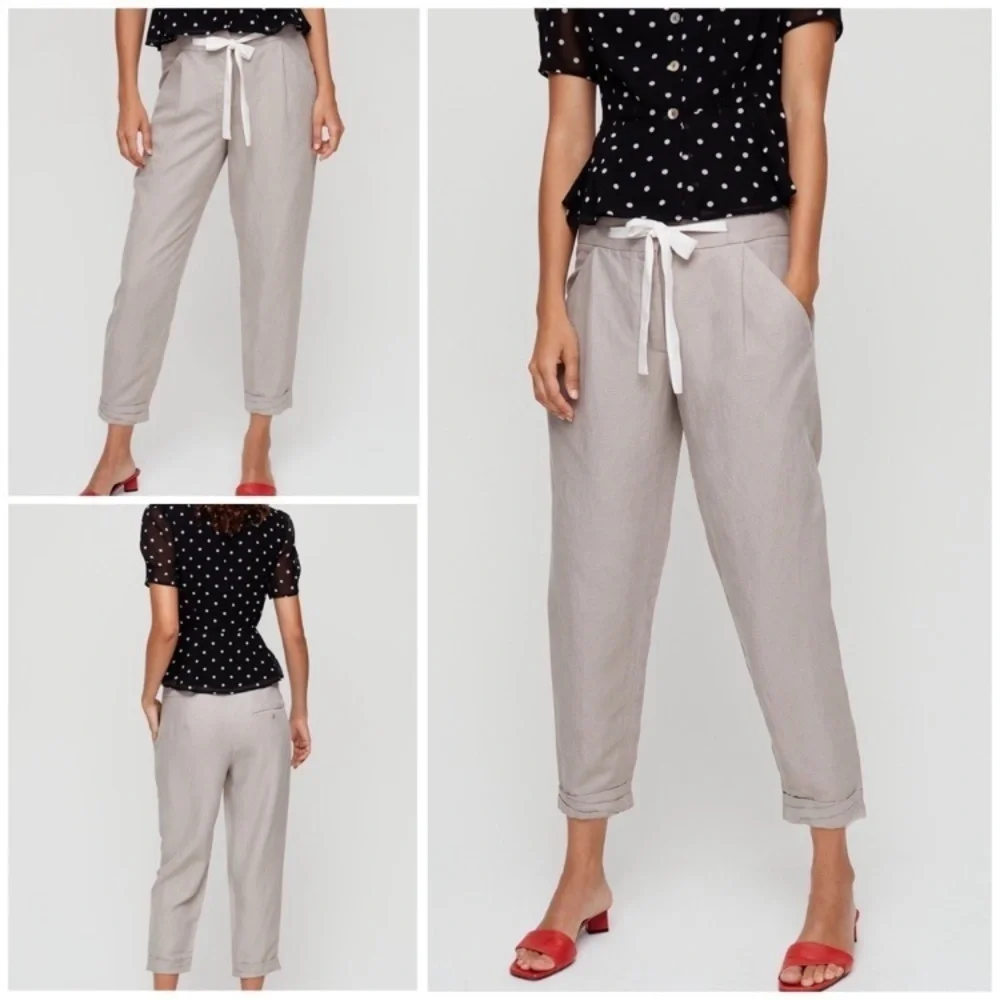 Wilfred Allant Linen Grey Pants Drawstring Waist